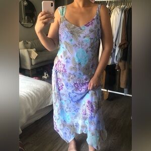 Vintage Floral Asymmetrical Drop Waist Fairy Midi Dress in Lavender Size 10